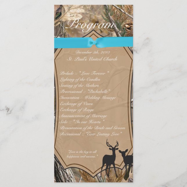 25 4x9 Wedding Program Hunters Camo Camoflauge Dee Programme (Front)