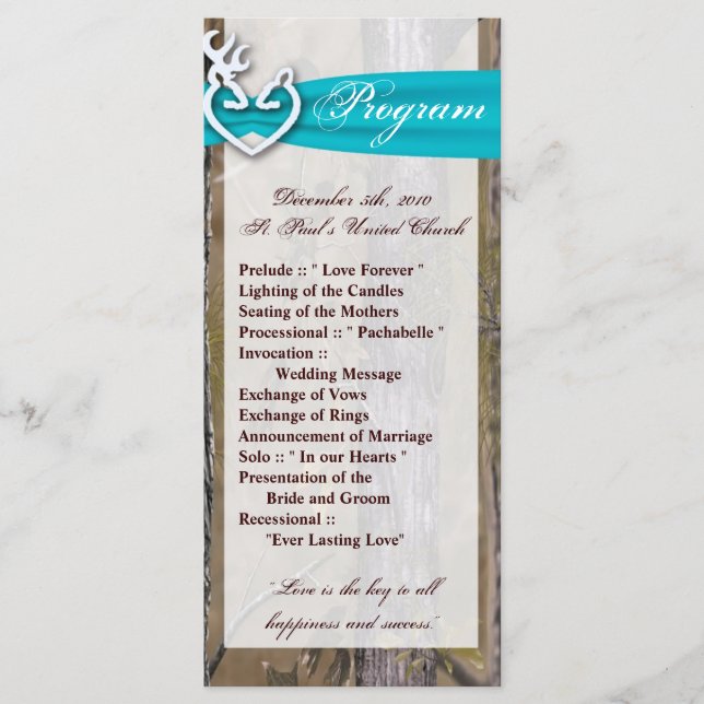 25 4x9 Wedding Program Hunting Deer Doe Buck Camo Programme (Front)