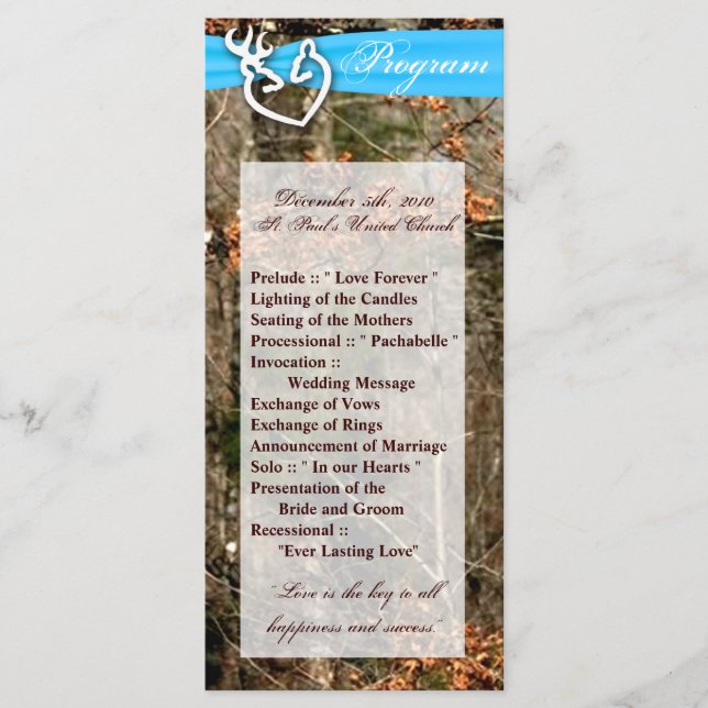 25 4x9 Wedding Program Hunting Deer Doe Buck Camo Programme (Front)