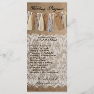 25 4x9 Wedding Program Kraft Paper Bag Lace Burlap Programme
