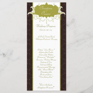 25 4x9 Wedding Program Light/Olive Green Chandelie Programme