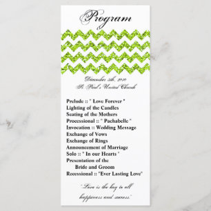 25 4x9 Wedding Program Lime Glitter Chevron Zig Programme