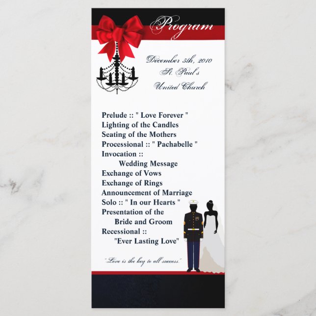 25 4x9 Wedding Program Marine Uniform Groom Bride Programme (Front)
