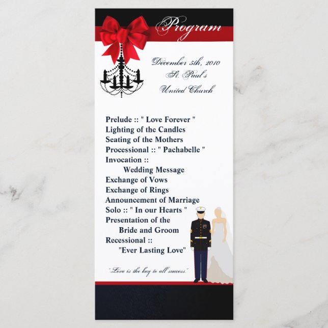 25 4x9 Wedding Program Marine Uniform Groom Bride Programme (Front)