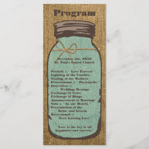 25 4x9 Wedding Program Mason Jar Burlap Country Programme
