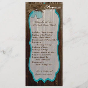 25 4x9 Wedding Program Mason Jar Initials Rustic Programme