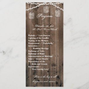 25 4x9 Wedding Program Mason Jar String Lights Bar Programme