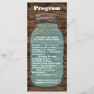 25 4x9 Wedding Program Mason Jar Wood Country Programme