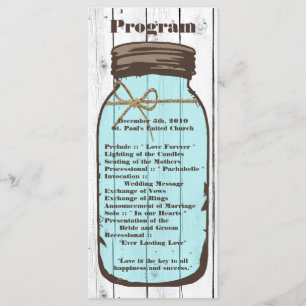 25 4x9 Wedding Program Mason Jar Wood Country Programme