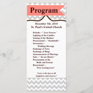 25 4x9 Wedding Program Modern Chevron Stripe Coral Programme