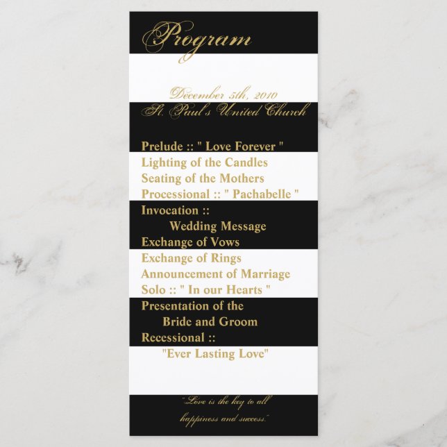 25 4x9 Wedding Program Modern Stripe Black White Programme (Front)
