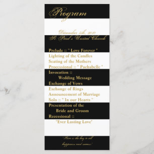 25 4x9 Wedding Program Modern Stripe Black White Programme