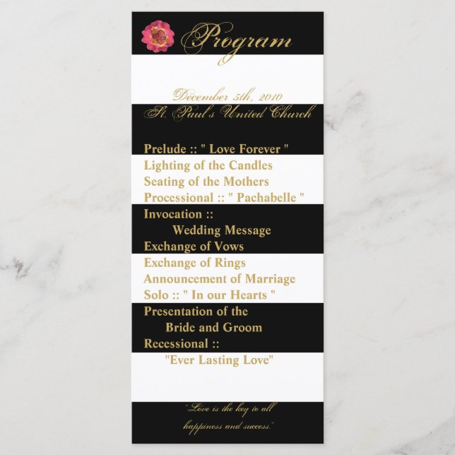 25 4x9 Wedding Program Modern Stripe Black White Programme (Front)