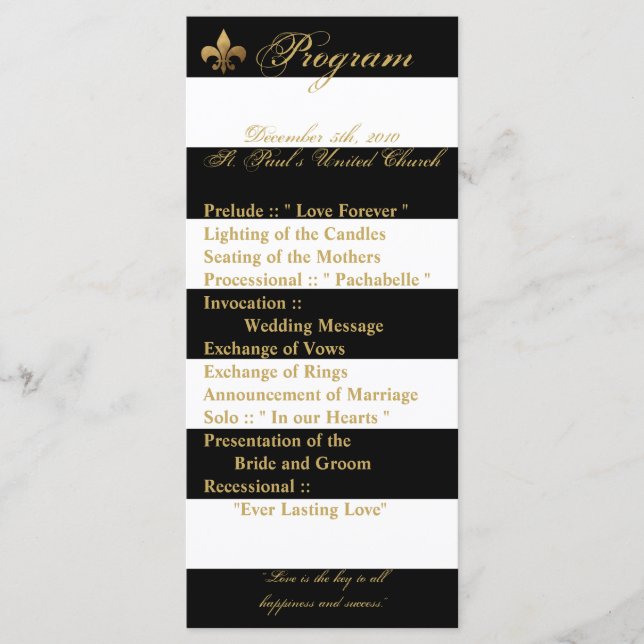 25 4x9 Wedding Program Modern Stripe Black White Programme (Front)