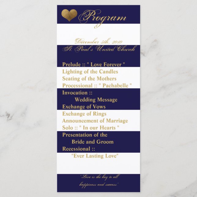 25 4x9 Wedding Program Modern Stripe Navy White Programme (Front)