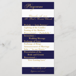 25 4x9 Wedding Program Modern Stripe Navy White Programme