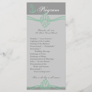 25 4x9 Wedding Program Nautical Knot Anchor Tiff Programme
