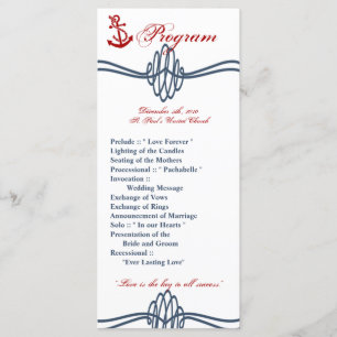 25 4x9 Wedding Program Navy Nautical Knot Anchor Programme