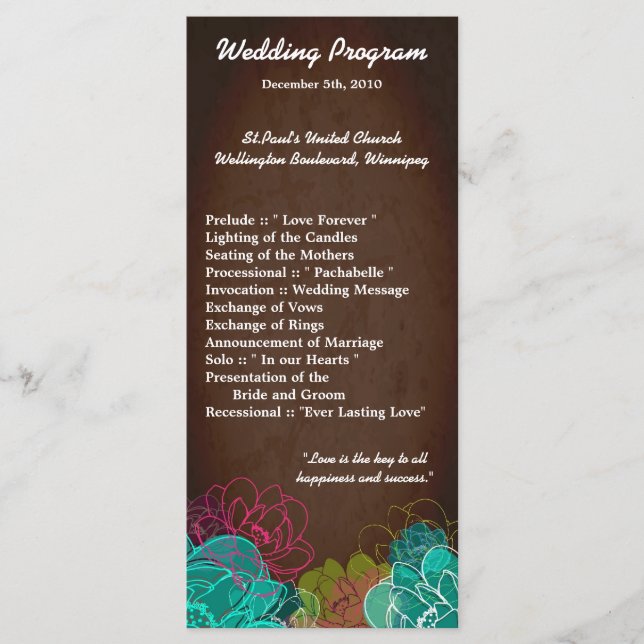 25 4x9 Wedding Program Neon Spring Floral Flower Programme (Front)