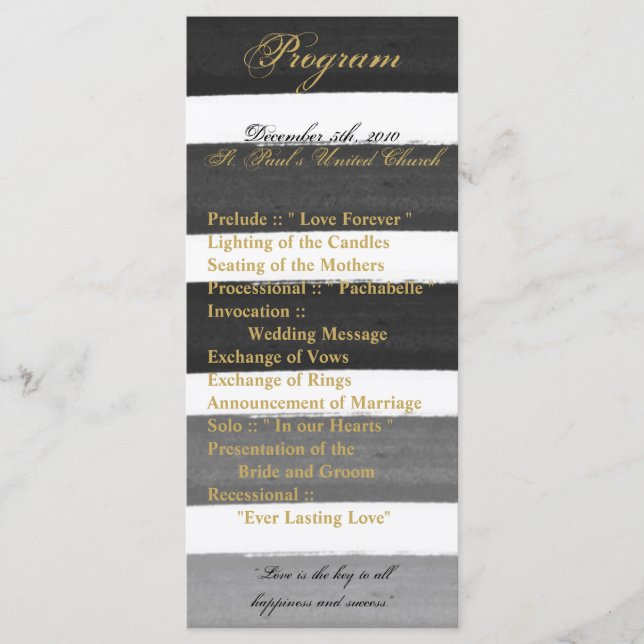 25 4x9 Wedding Program Ombre Stripe Black Line Programme (Front)