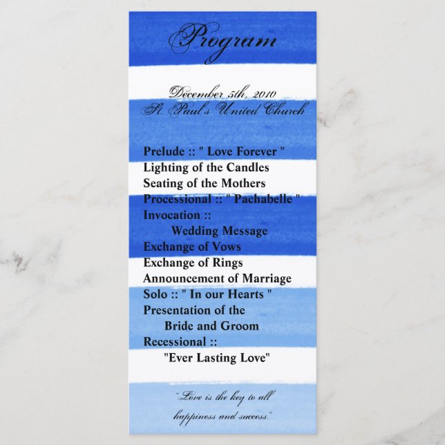 25 4x9 Wedding Program Ombre Stripe Blue Line Fade Programme (Front)