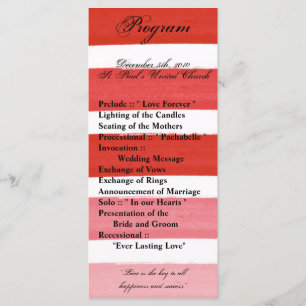 25 4x9 Wedding Program Ombre Stripe Red Line Programme
