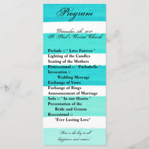 25 4x9 Wedding Program Ombre Stripe Teal Line Programme