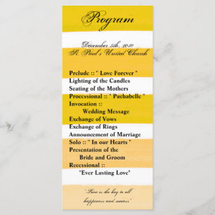 25 4x9 Wedding Program Ombre Stripe Yellow Line Programme