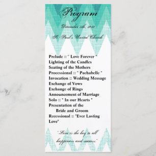 25 4x9 Wedding Program Ombre Teal Chevron Programme