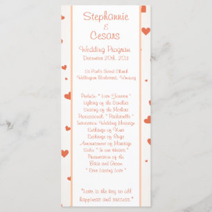 25 4x9 Wedding Program Penguin Love/Hearts Peach Programme