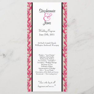 25 4x9 Wedding Program Pink and Black Wild Flowers Programme