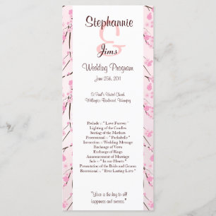25 4x9 Wedding Program Pink Cherry Blossom Programme