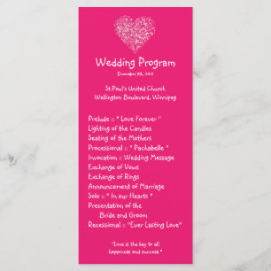 25 4x9 Wedding Program Pink Floral Petals Flower Programme