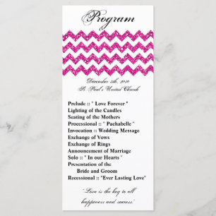 25 4x9 Wedding Program Pink Glitter Chevron Zig Programme
