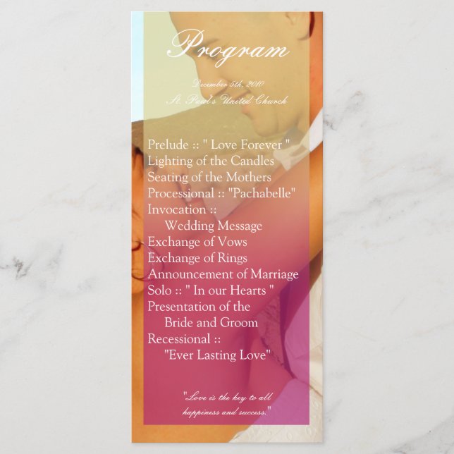 25 4x9 Wedding Program Pink Ombre Sunset Fade Pink Programme (Front)