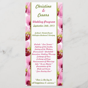 25 4x9 Wedding Program Pink Orchid Long Stem Flowe Programme