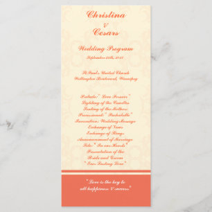 25 4x9 Wedding Program Pinkish/Peach Formal Scroll Programme