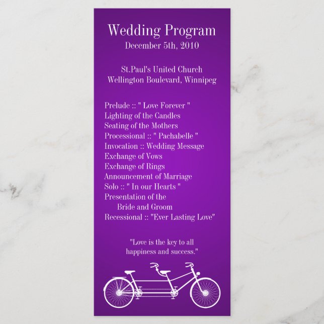 25 4x9 Wedding Program Purple Double Bike Programme (Front)