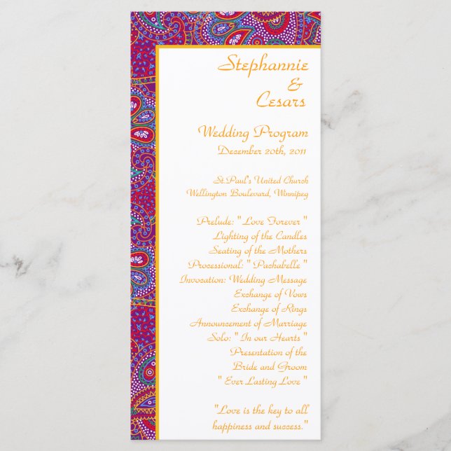 25 4x9 Wedding Program Purple Palace India Programme (Front)