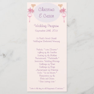 25 4x9 Wedding Program Purple Pink Lantern/Flowers Programme