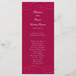 25 4x9 Wedding Program Raspberry Pink Loops/Swirls Programme
