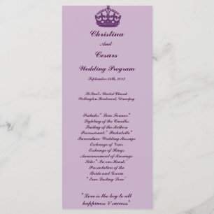 25 4x9 Wedding Program Royal Purple Crown/Swirls l Programme