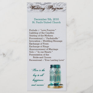 25 4x9 Wedding Program Rustic Country Mason Jar Programme