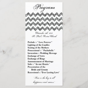 25 4x9 Wedding Program Silver Glitter Chevron Zig Programme