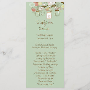 25 4x9 Wedding Program Spring Floral Mason Jars Programme