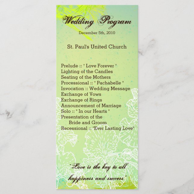 25 4x9 Wedding Program Spring Hibiscus Flower Hawa Programme (Front)