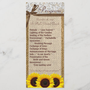 25 4x9 Wedding Program Sunflower Lace Burlap Count Programme