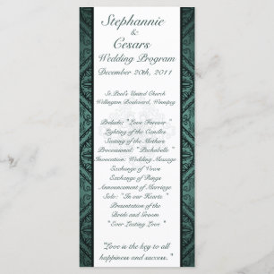 25 4x9 Wedding Program Teal Ornate Damask Programme