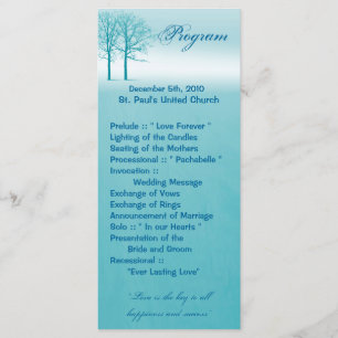 25 4x9 Wedding Program Two Winter Trees Snow Path Programme
