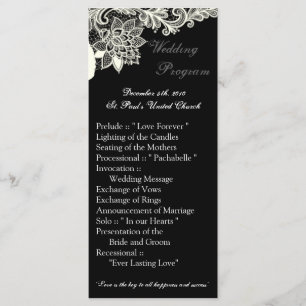 25 4x9 Wedding Program Vintage Victorian Lace Blac Programme